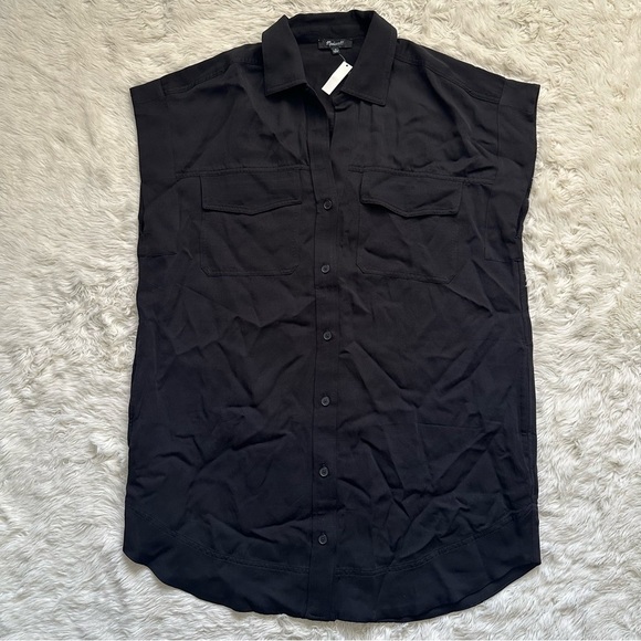 Madewell Dress Utility Button-Front Mini Linen Blend True Black M NWT New - Picture 3 of 12